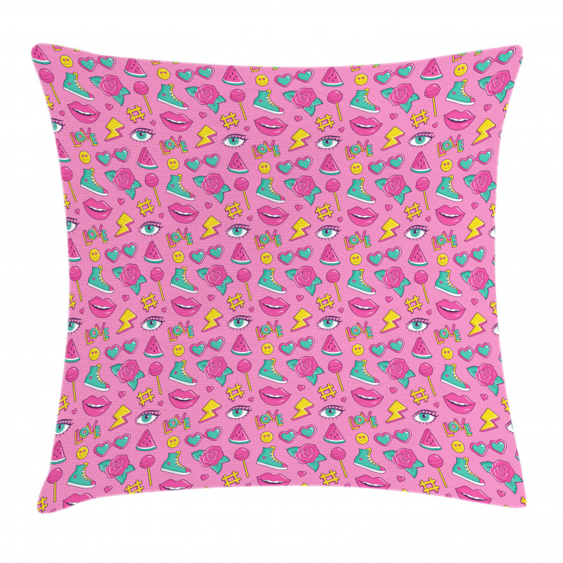Retro Comics on Pink Pillow Cover