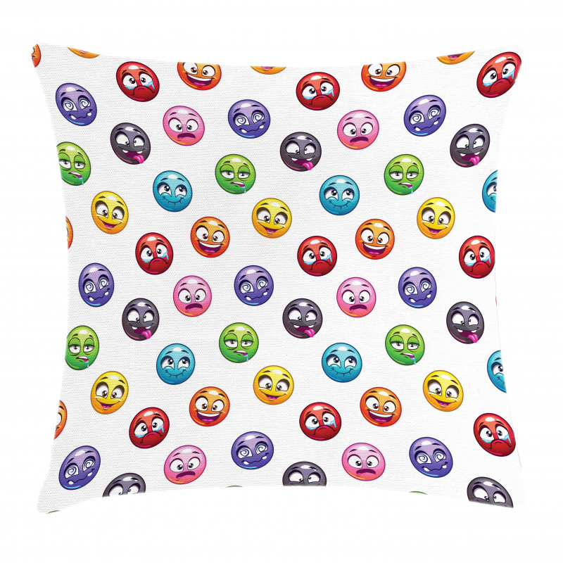 Different Cartoon Faces Pillow Cover