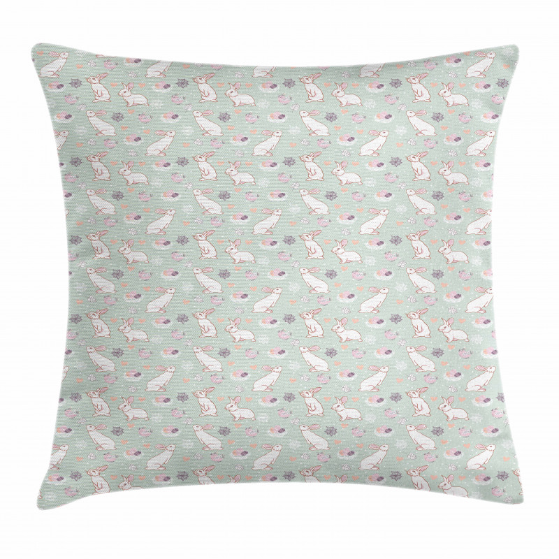 Rabbits Flowers Hearts Pillow Cover