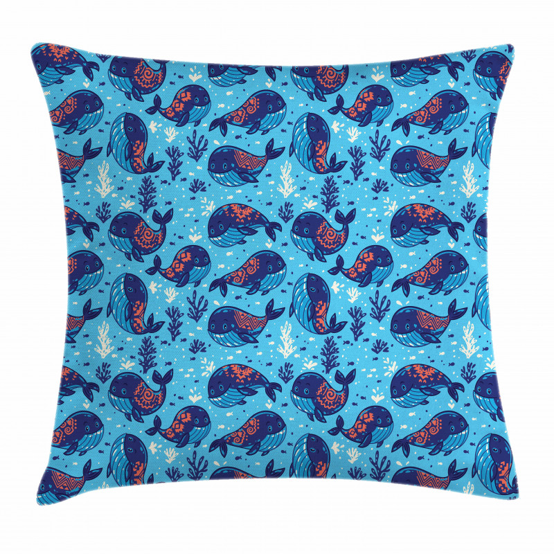 Cartoon Marine Life Whales Pillow Cover