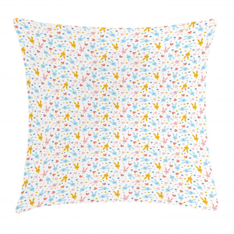 Baby Bunnies Flowers Pillow Cover