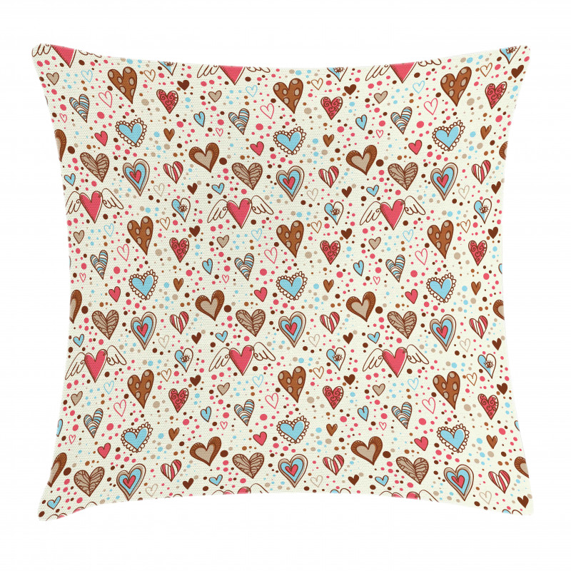 Hand Drawn Hearts Pillow Cover