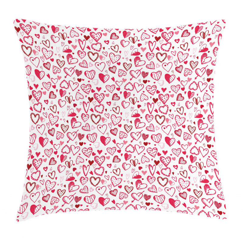 Sketch Style Hearts Pillow Cover