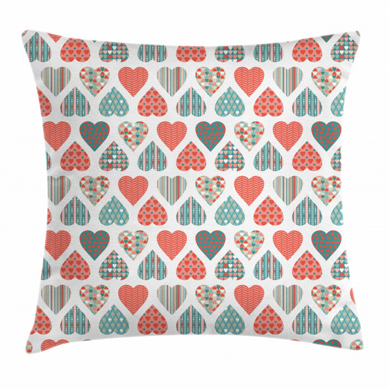 Retro Hearts Pattern Pillow Cover