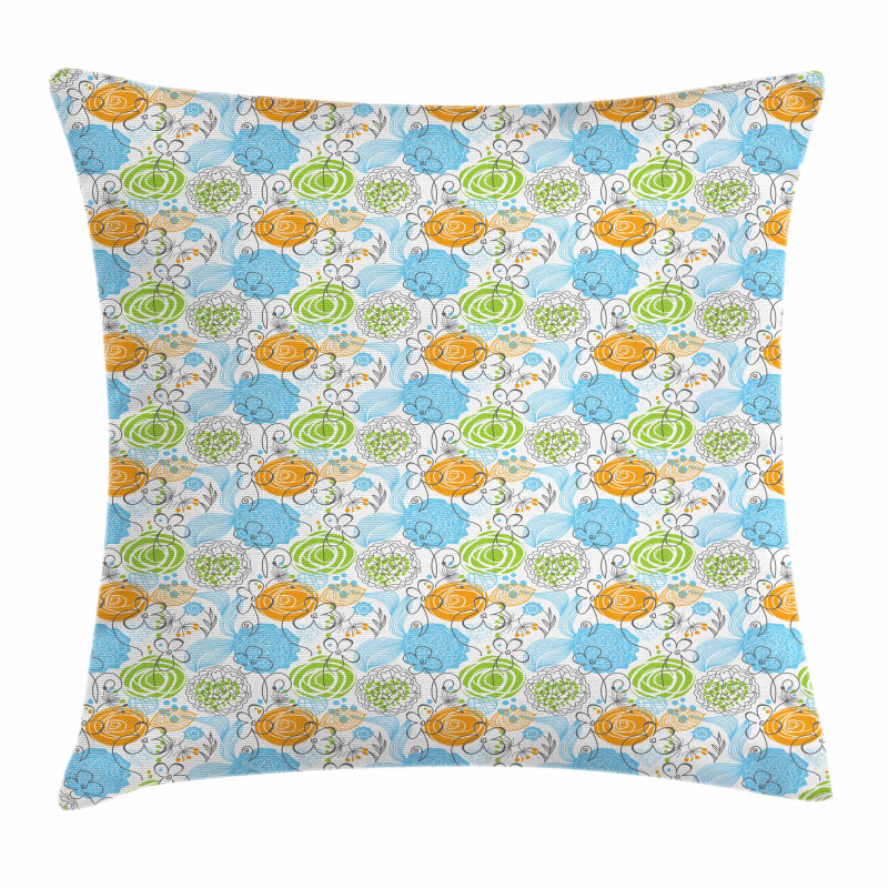 Doodle Leaves and Hearts Pillow Cover