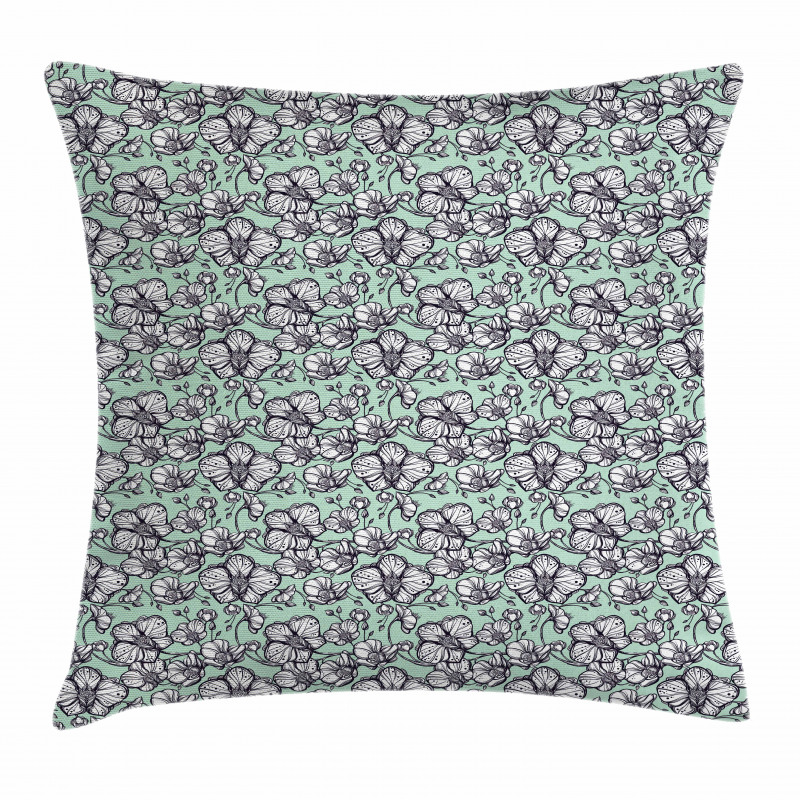 Hand Drawn Orchid Doodle Pillow Cover