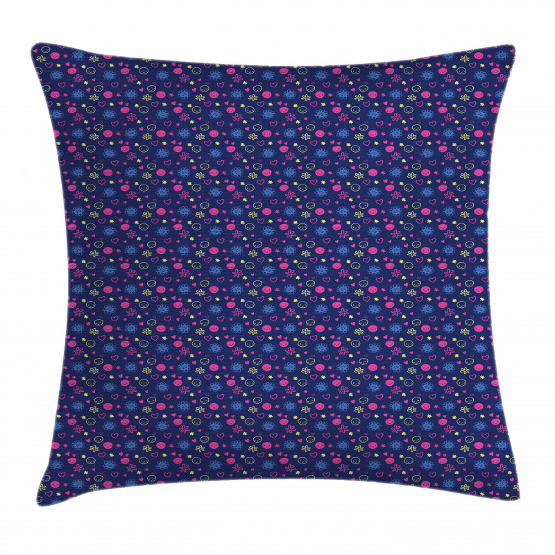 Smileys Flowers Hearts Pillow Cover