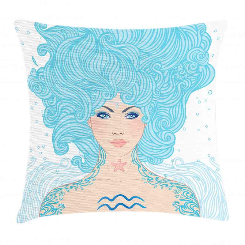 Blue Woman Pillow Cover