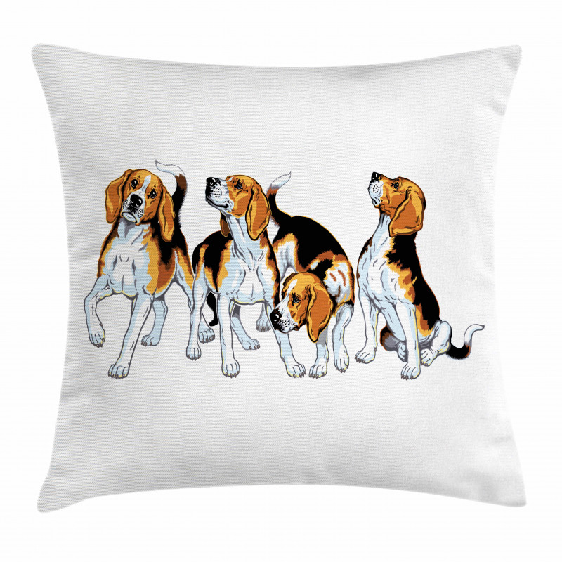 4 Beagle Hounds Play Pillow Cover