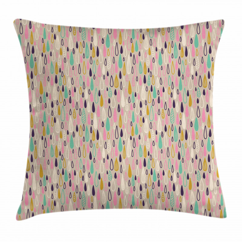 Hand Drawn Raindrops Motif Pillow Cover