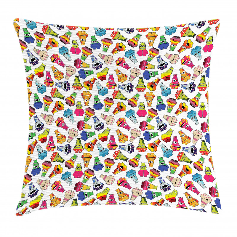 Playful Friendly Monsters Pillow Cover