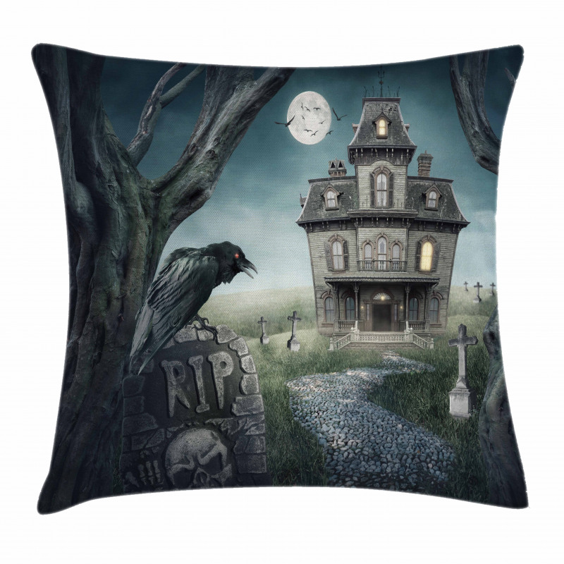 Haunted House Crow Tomb Pillow Cover