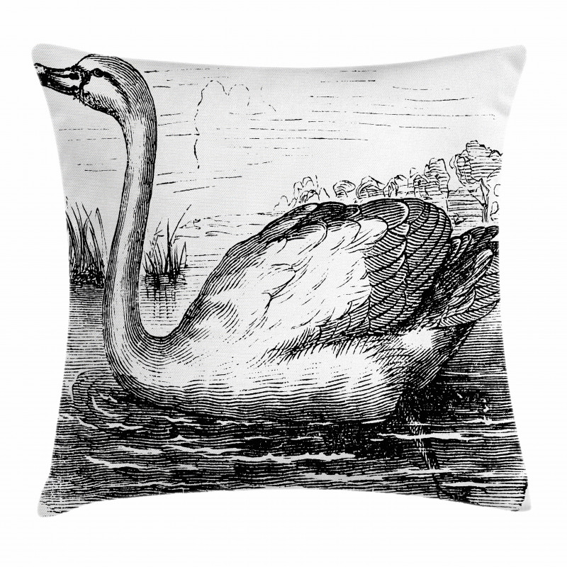 Hand Drawn Swan Design Pillow Cover