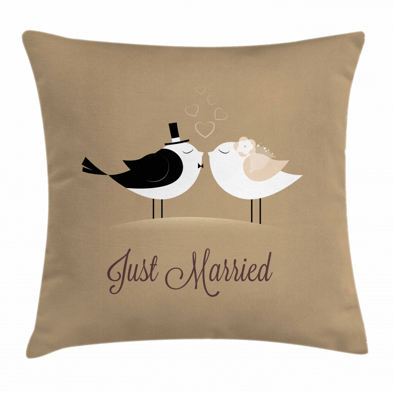 Just Married Birds Kiss Pillow Cover