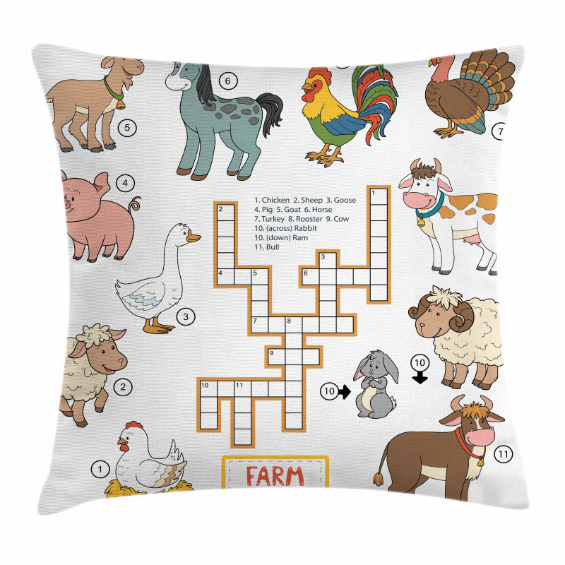 Crossword Farm Animal Pillow Cover