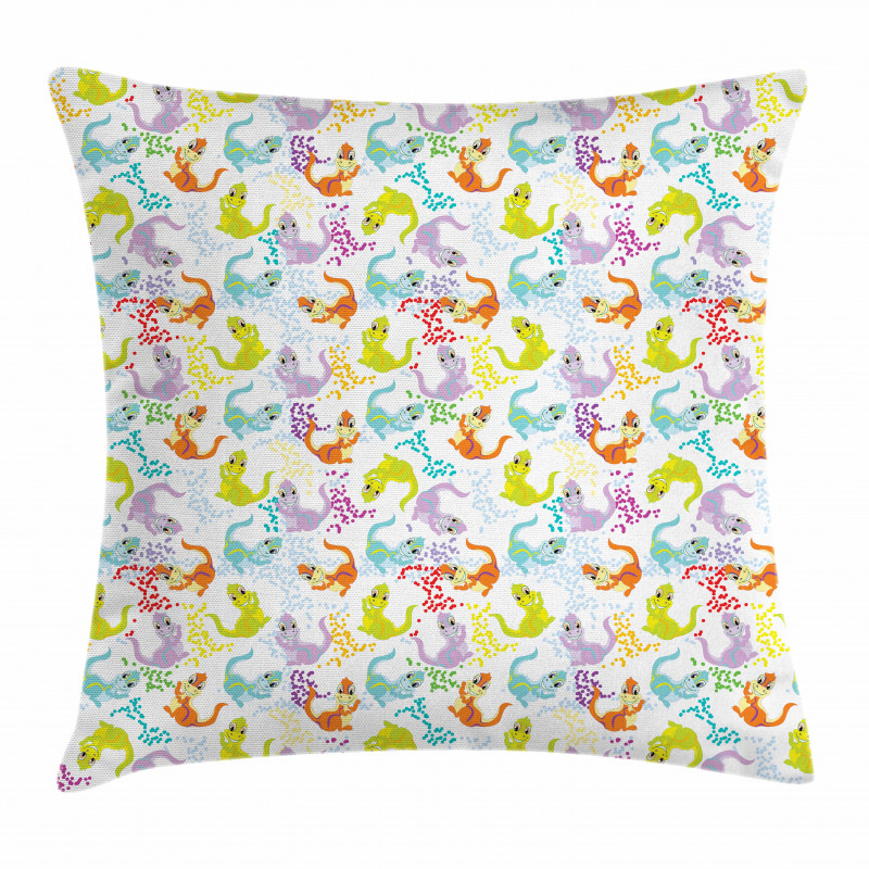 Friendly Cartoon Dragons Pillow Cover