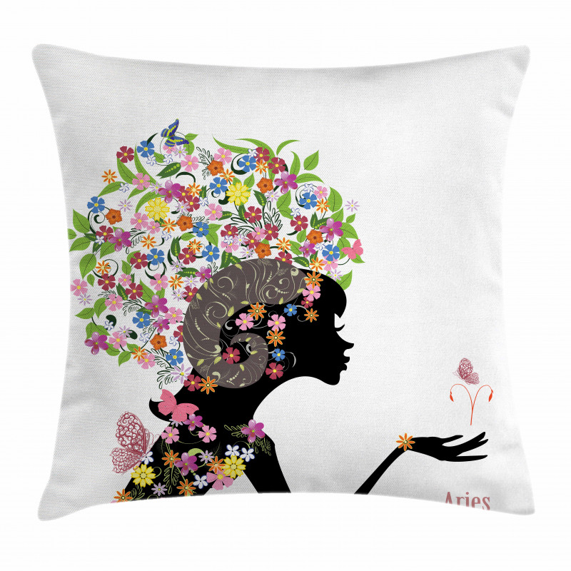 Girl with Flowers Pillow Cover