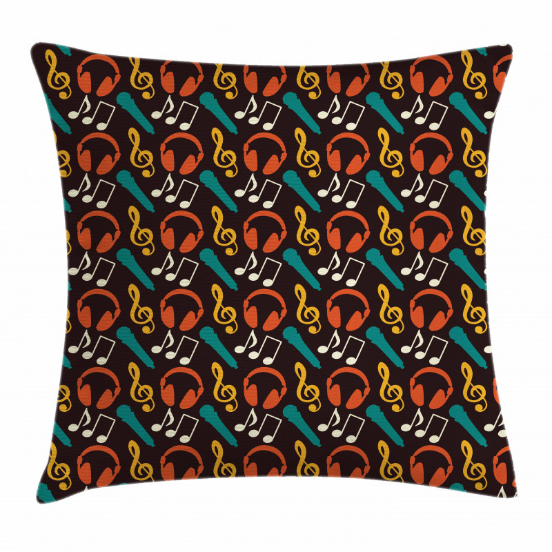 Notes and Headphones Pillow Cover