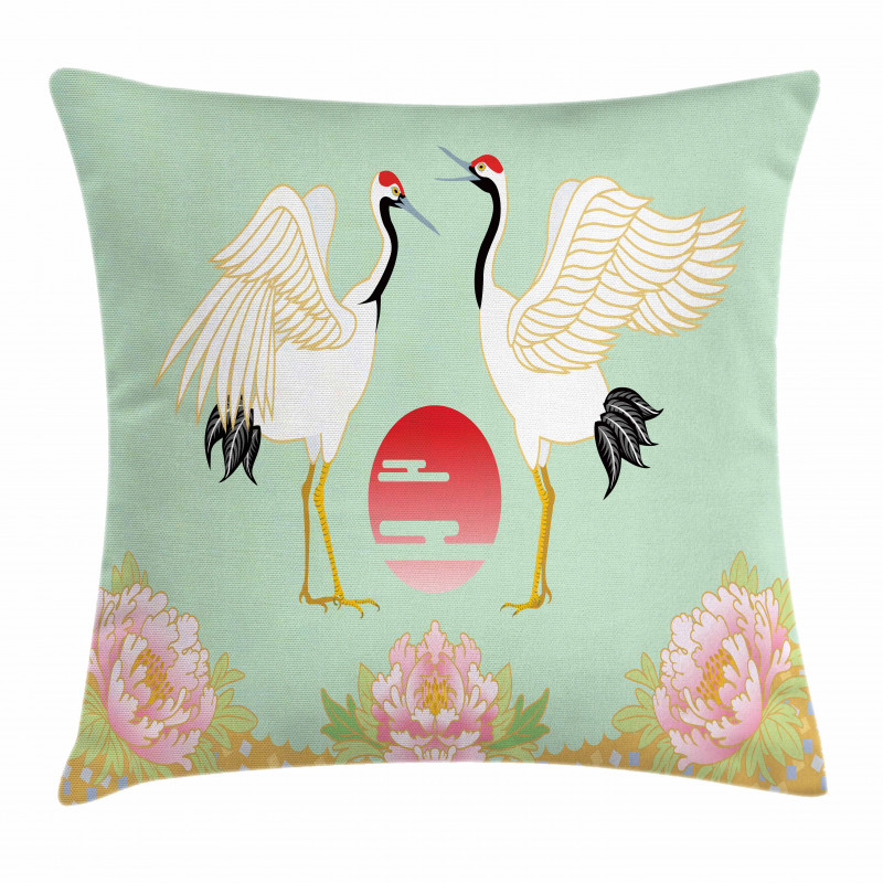 Japanese Cranes Sunrise Pillow Cover
