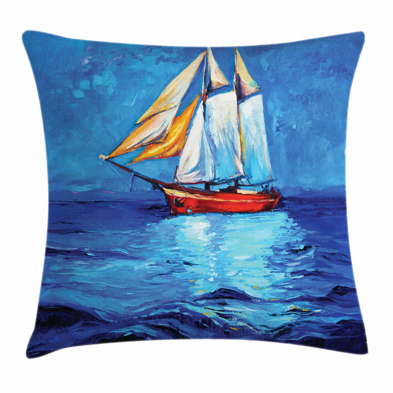 Oil Paint Style Sailship Pillow Cover