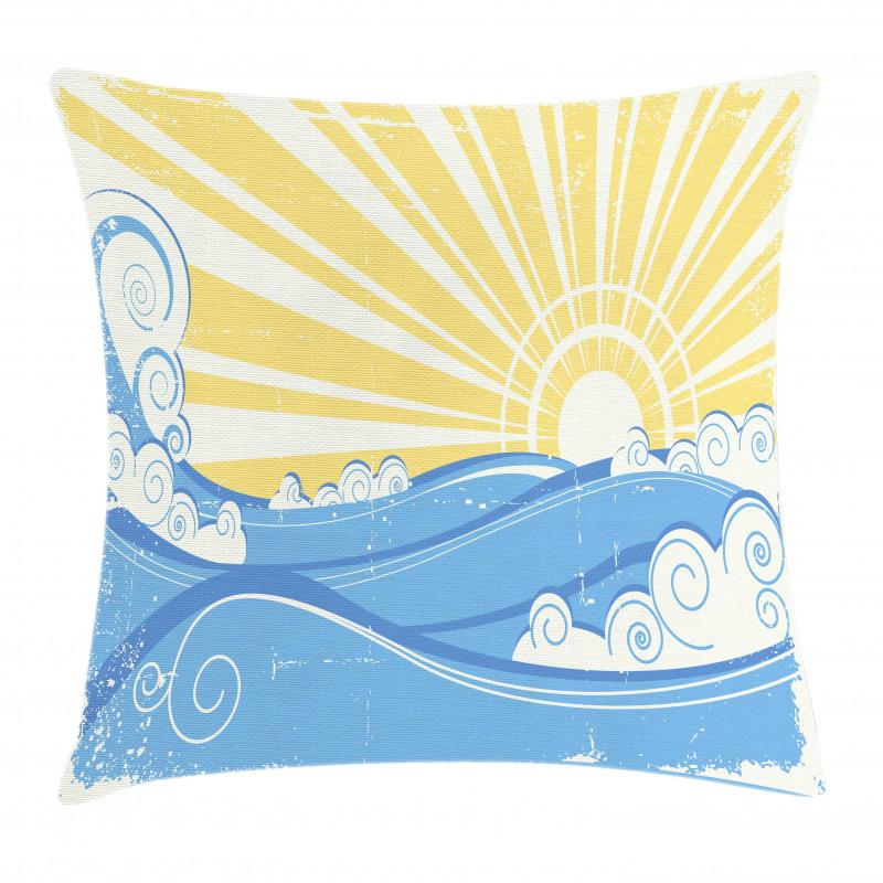 Vintage Waves with Sun Pillow Cover