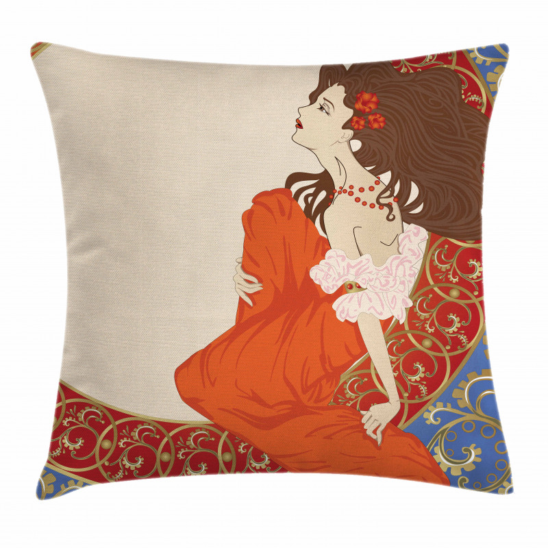 Lady Antique Dress Pillow Cover