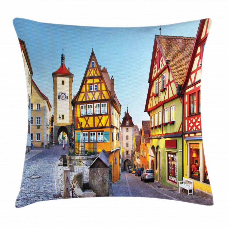 Colorful Street Houses Pillow Cover