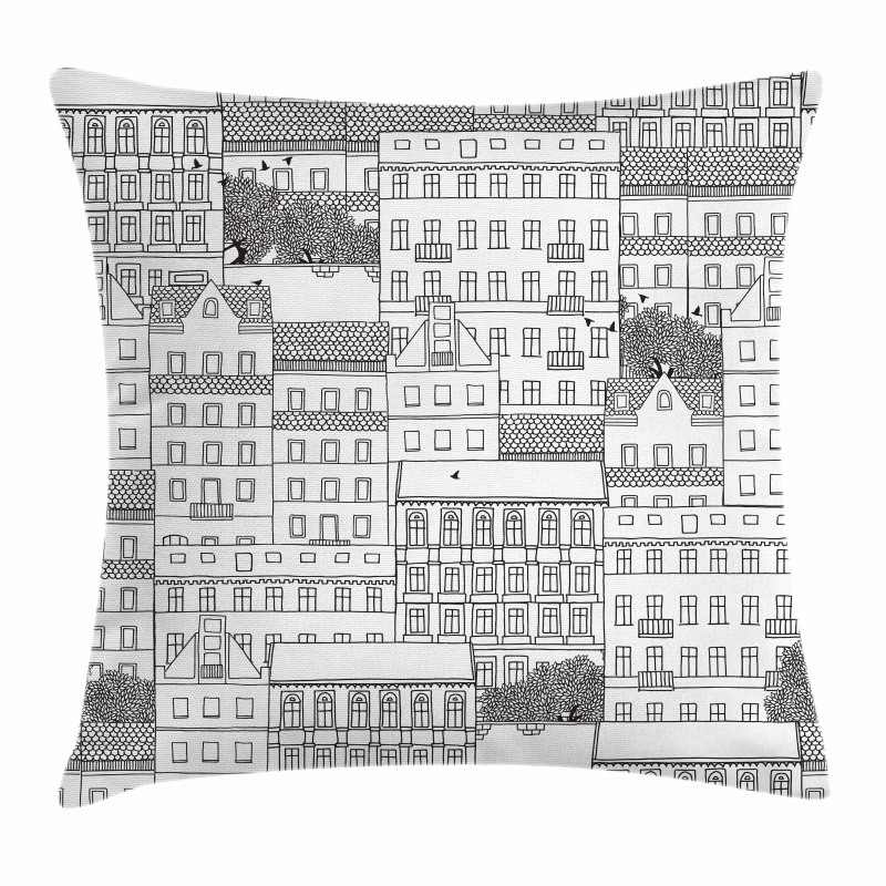 Hand Drawn Houses Town Pillow Cover