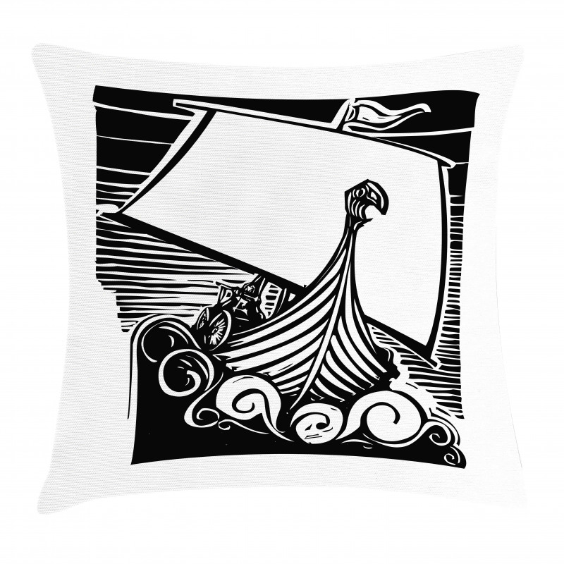 Viking Longboat on Waves Pillow Cover