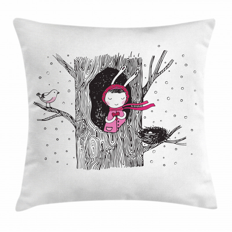 Girl in Hollow with Heart Pillow Cover