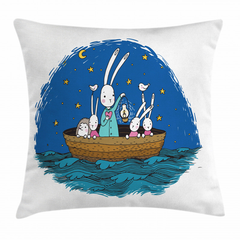Bunnies Hedgehog in a Boat Pillow Cover