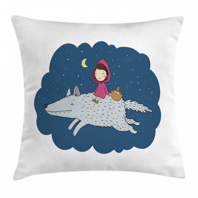 Cartoon Girl on Giant Wolf Pillow Cover