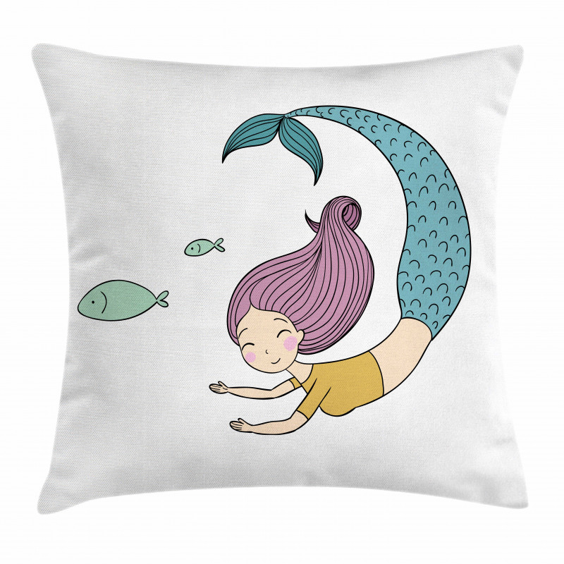 Happy Girl with Fish Pillow Cover