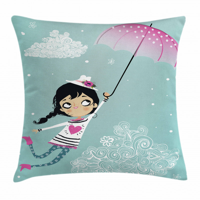 Girl with Pink Umbrella Pillow Cover