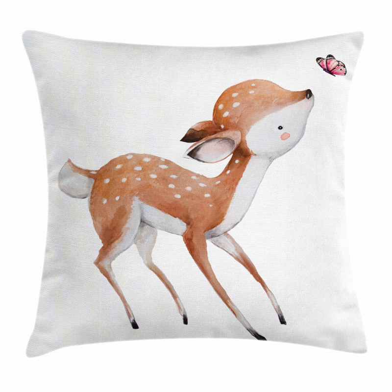 Young Deer and Butterfly Pillow Cover