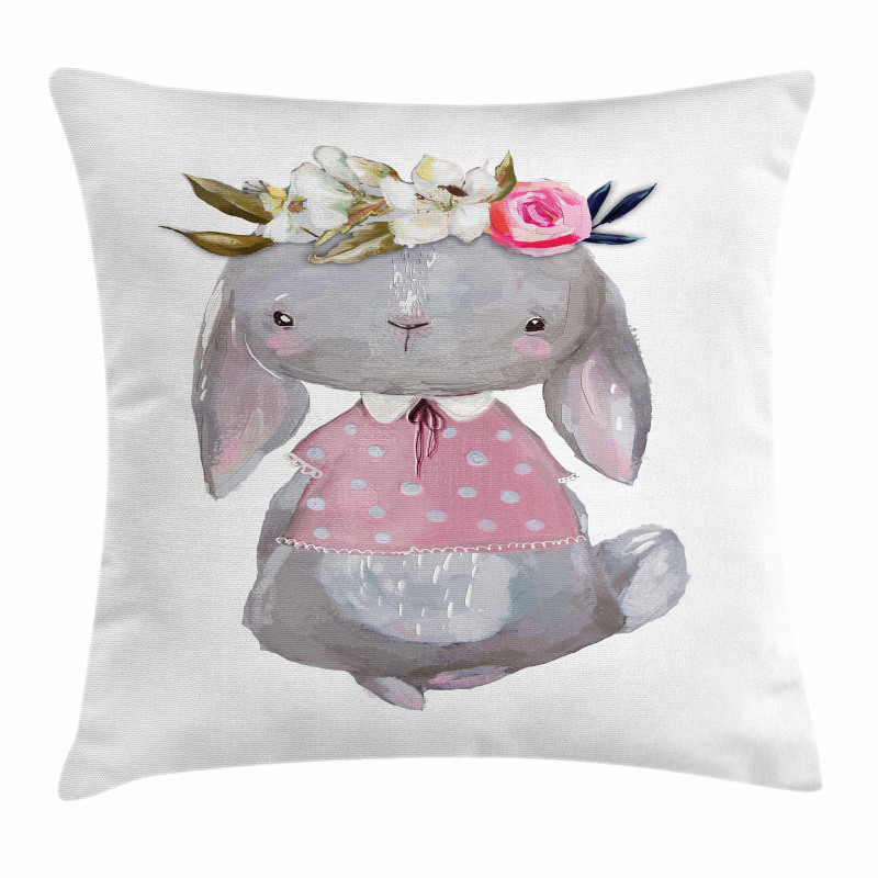Girl Hare Flowers Art Pillow Cover