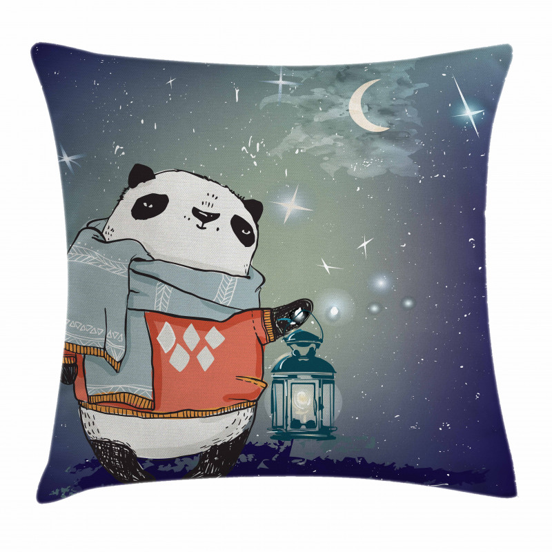Panda Bear Winter Night Pillow Cover