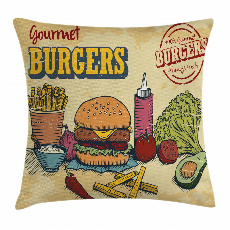 Burger Ingredients Pillow Cover