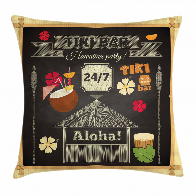 Traditional Tiki Bar Pillow Cover
