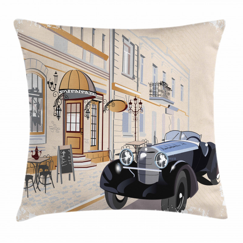 Old School Car Cafe Pillow Cover