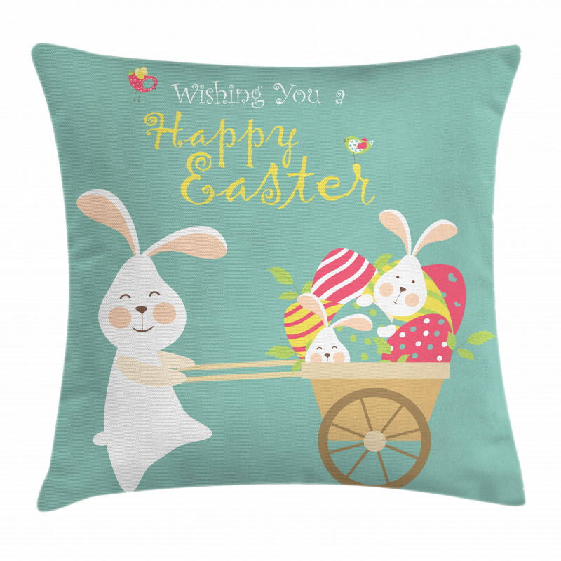 Smiling Bunny Eggs Pillow Cover