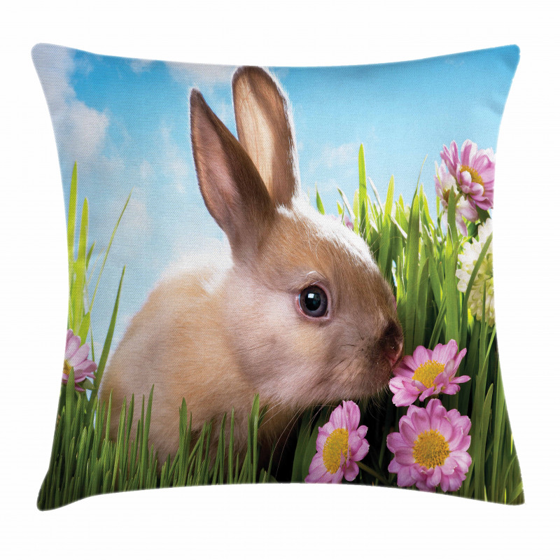 Grass and Spring Flowers Pillow Cover