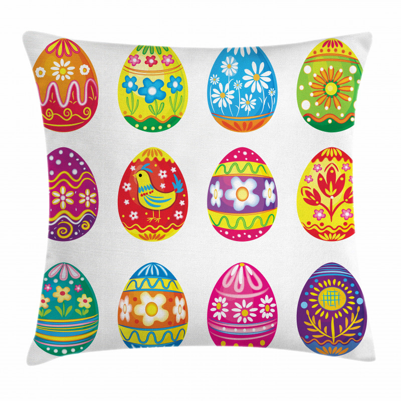 Colorful Eggs Flowers Pillow Cover