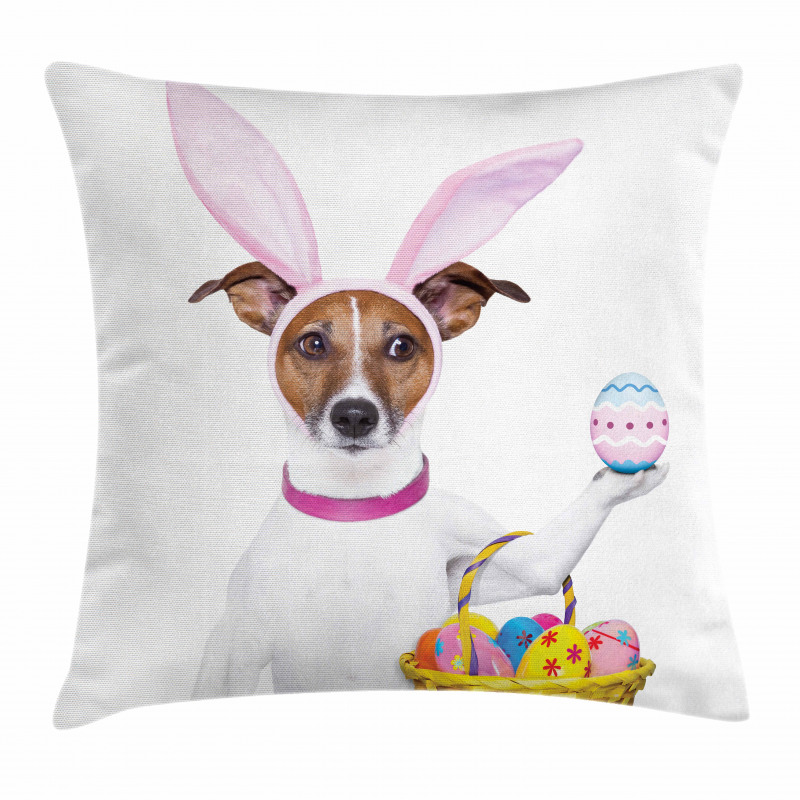 Dog as Easter Bunny Pillow Cover