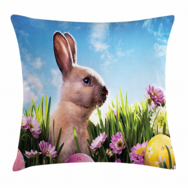 Eggs and Fluffy Bunny Pillow Cover