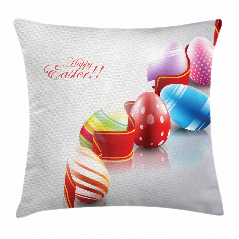 Ribbon and Colorful Eggs Pillow Cover