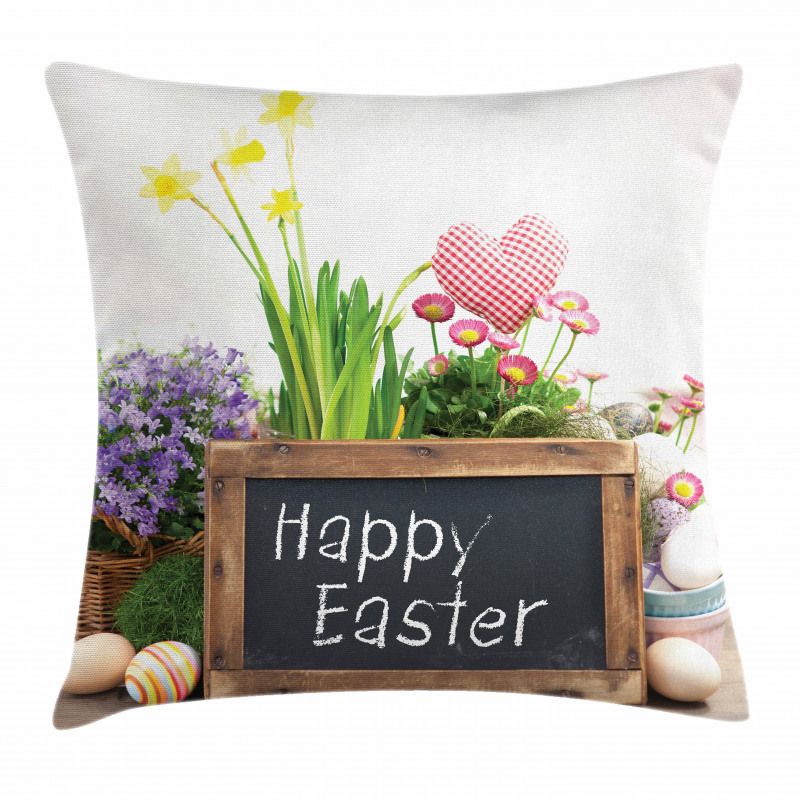 Flowers Eggs on Table Pillow Cover
