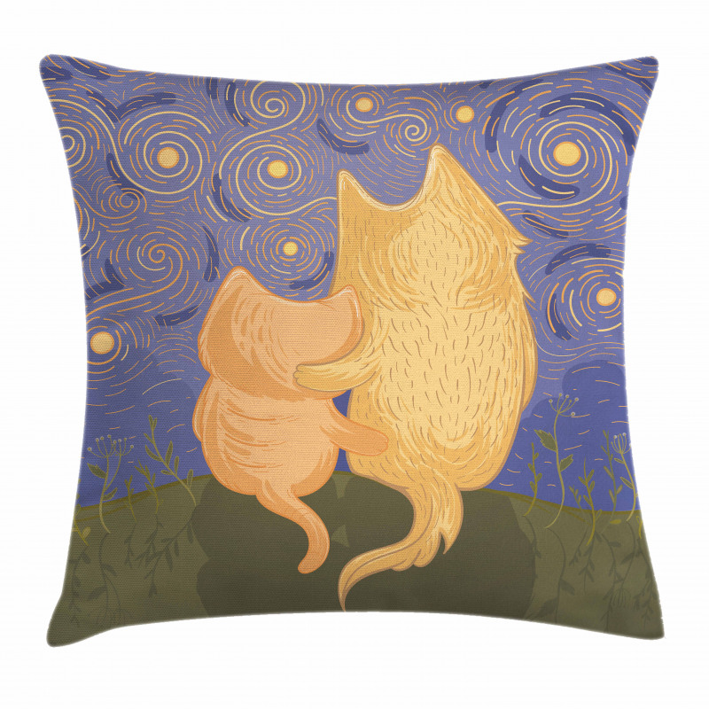 Cat and Dog on Hill Pillow Cover