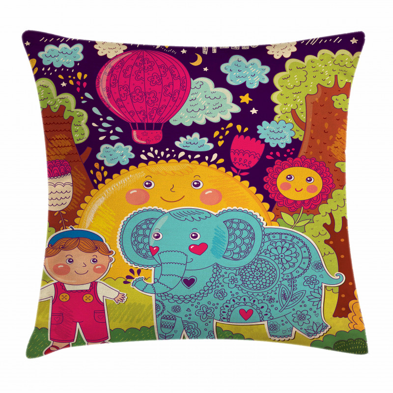 Cartoon Smiling Sun Pillow Cover