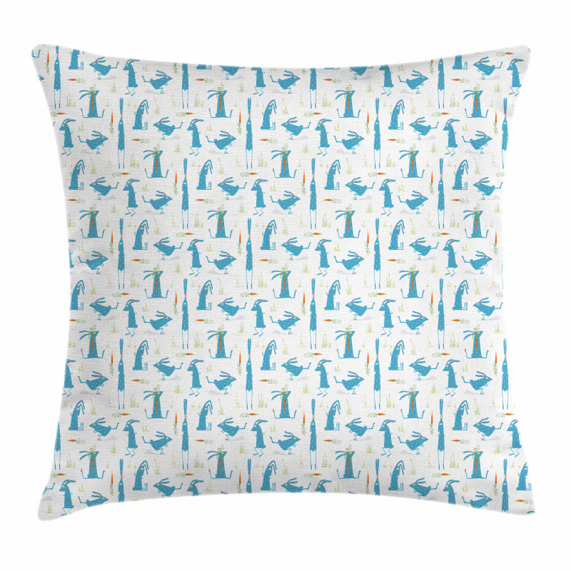 Cartoon Bunny and Carrot Pillow Cover